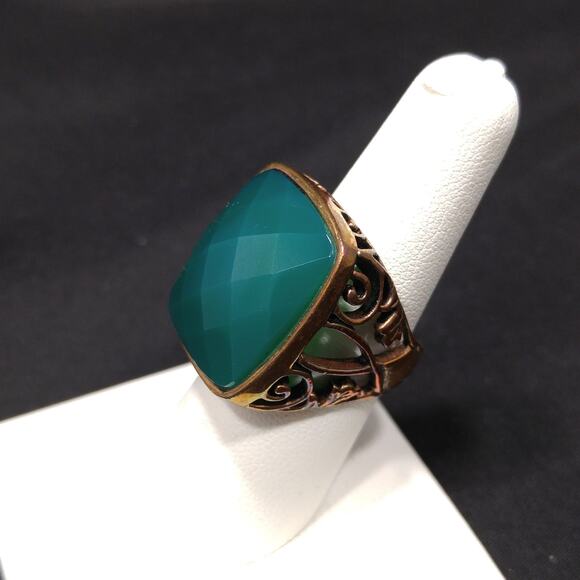 Barse Green Gemstone Ring, US Size 7 1/4, Bronze Copper Band - Picture 2 of 10